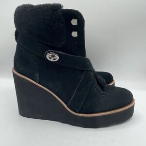 Womens Kenna Coach Black Suede/Fur Wedge Booties Size 8M